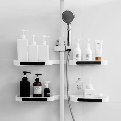 Picture of Wall Mounted Revolving Bathroom Shelf – Punch-Free Self-Adhesive Corner Storage Rack, Hard Plastic Shower & Kitchen Organizer (No Drilling Required) - The Asia Express-Multicolor