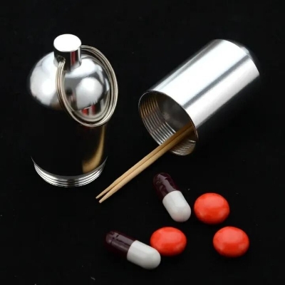Picture of 4-Layer Capsule Type Aluminum Alloy Storage Case – Waterproof Airtight Travel Container with Keychain for Tobacco, Pills, Herbs & Small Items - The Asia Express-Silver