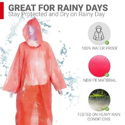 Picture of Unisex Waterproof Rain Poncho Rain Card – Lightweight Portable Emergency Raincoat with Drawstring Hood & Pocket Size Design for Travel, Camping, Biking & Hiking - The Asia Express-Multicolor 150CM
