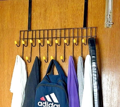 Picture of Magic Door Hanger with 19 Hooks – 2 Step Space Saver Over-the-Door Steel Organizer for Clothes, Coats, Pants & Kitchen Items - The Asia Express-Black