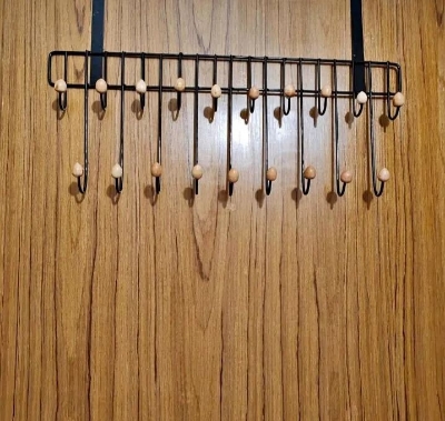 Picture of Magic Door Hanger with 19 Hooks – 2 Step Space Saver Over-the-Door Steel Organizer for Clothes, Coats, Pants & Kitchen Items - The Asia Express-Black