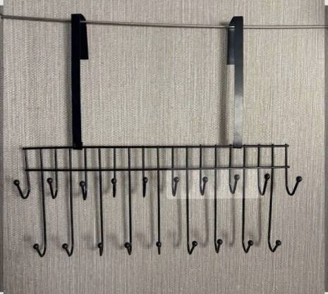 Picture of Magic Door Hanger with 19 Hooks – 2 Step Space Saver Over-the-Door Steel Organizer for Clothes, Coats, Pants & Kitchen Items - The Asia Express-Black