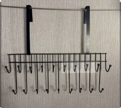 Picture of Magic Door Hanger with 19 Hooks – 2 Step Space Saver Over-the-Door Steel Organizer for Clothes, Coats, Pants & Kitchen Items - The Asia Express-Black