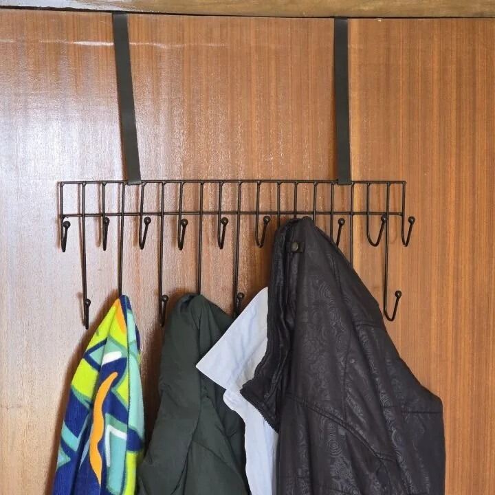 Picture of Magic Door Hanger with 19 Hooks – 2 Step Space Saver Over-the-Door Steel Organizer for Clothes, Coats, Pants & Kitchen Items - The Asia Express-Black
