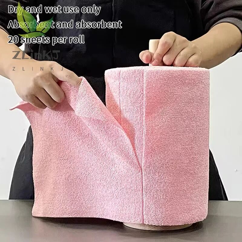 Picture of Reusable Microfiber Cleaning Cloth Roll – 20 Sheets Kitchen Dish Wipe Towel, Greaseproof Quick-Dry Hand-Tear Washable Household Cleaning Rag - The Asia Express-Multicolor