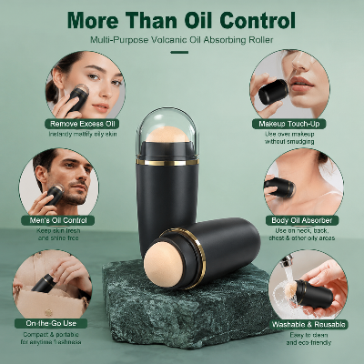 Picture of Face Oil Absorbing Roller Stick – Natural Volcanic Stone Oil Control Ball | Reusable Washable Facial Oil Remover Tool for Oily Skin, Instant Shine Removal, Makeup Care & Pore Cleaning - The Asia Express