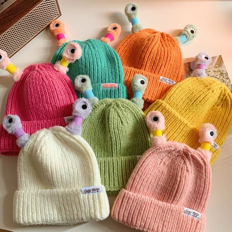Picture of Cute Glowing Little Monster Knit Beanie Hat – Cartoon Luminous Antennae Warm Wool Cap | Kids & Women Winter Hat | Parent-Child Matching Knitted Beanie | Funny Monster Yarn Cap for Autumn & Winter - The Asia Express-Multicolor (One size)