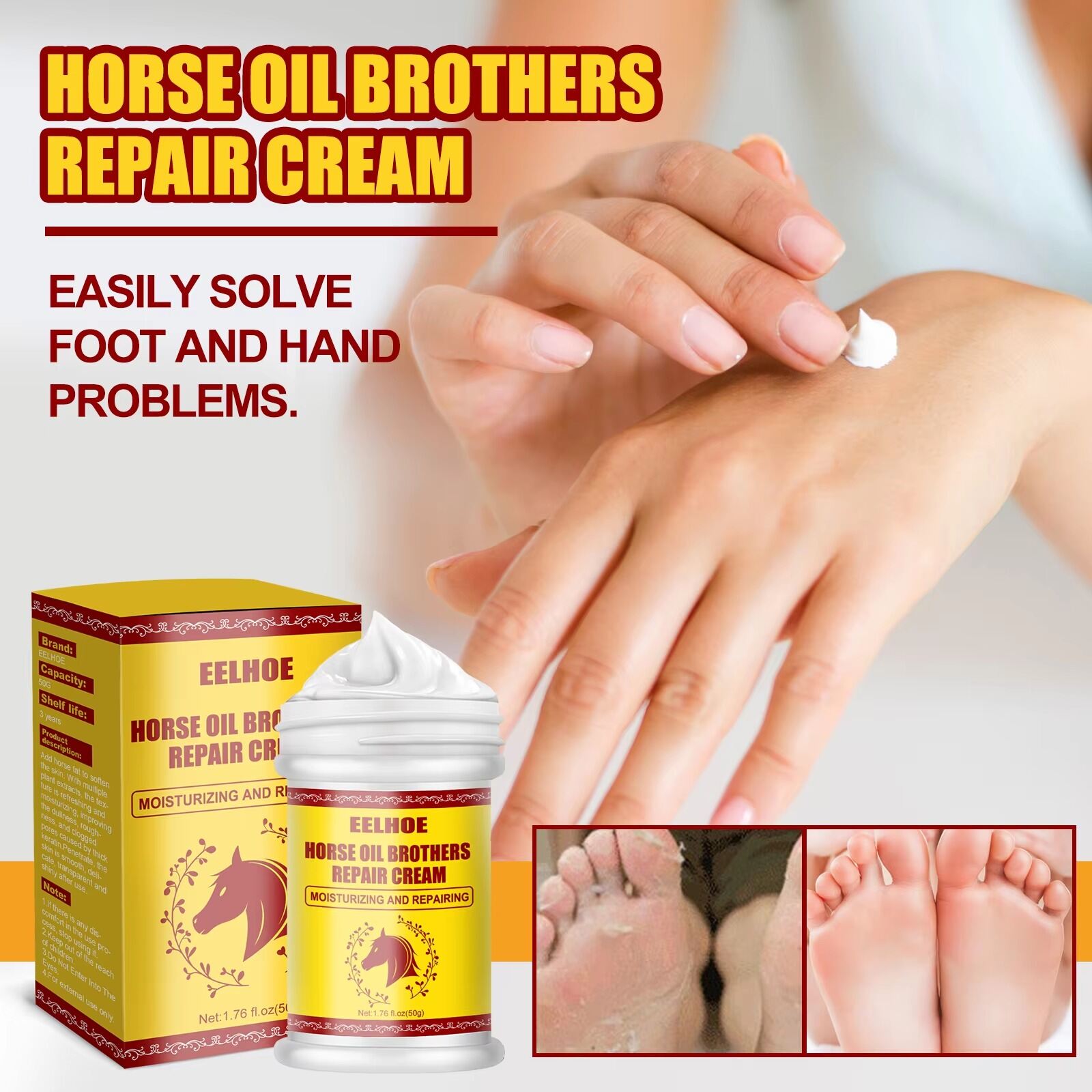 Picture of Horse Oil Repair Cream 50g – Herbal Hand & Foot Moisturizing Cream for Dry Cracked Skin | Anti-Cracking, Frostbite Protection, Winter Care, Peeling Repair & Whitening Foot Cream - The Asia Express