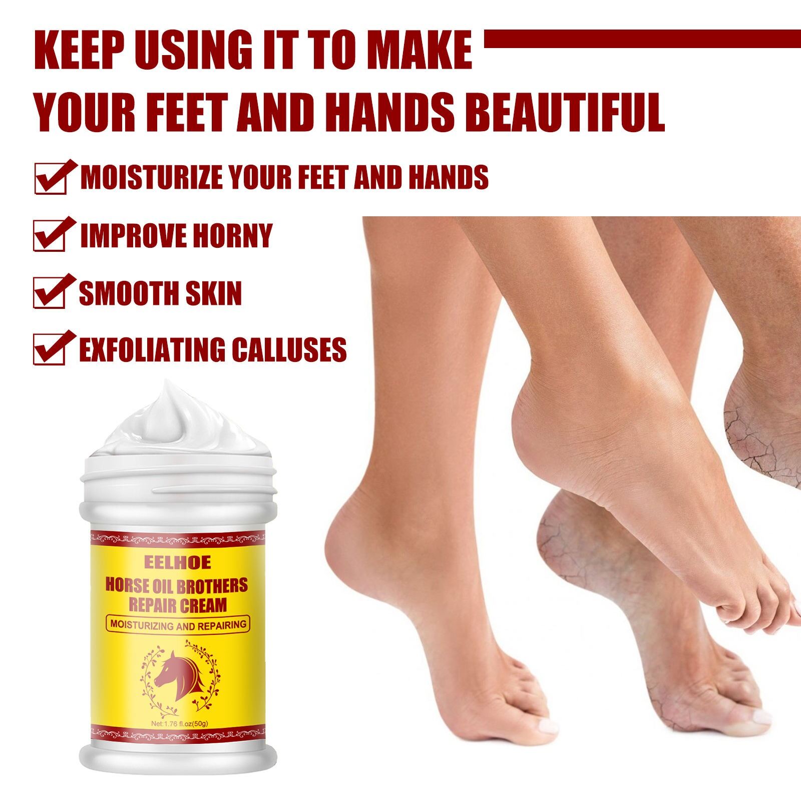 Picture of Horse Oil Repair Cream 50g – Herbal Hand & Foot Moisturizing Cream for Dry Cracked Skin | Anti-Cracking, Frostbite Protection, Winter Care, Peeling Repair & Whitening Foot Cream - The Asia Express