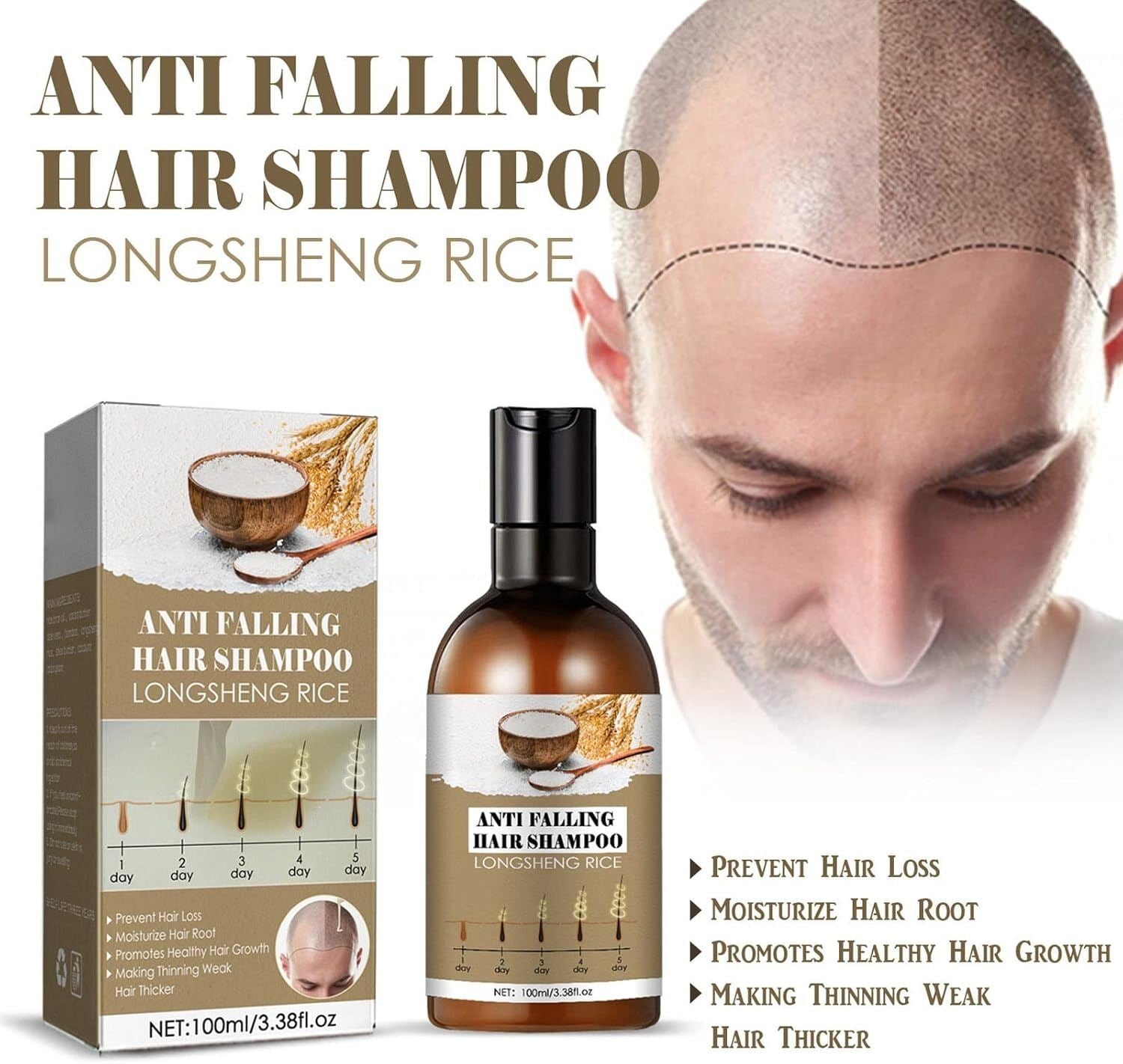 Picture of Rice Water Hair Care Shampoo 100ml – Anti Hair Fall, Hair Growth & Dandruff Removal Shampoo | Thickening, Moisturizing & Repair Formula for Dry, Damaged & Frizzy Hair - The Asia Express