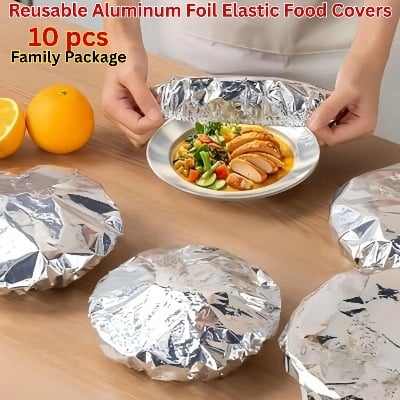 Picture of 10 PCS Reusable Aluminum Foil Food Covers – Elastic Fresh Keeping Bowl Covers, Food Grade Heat Preservation Covers for Bowls, Plates & Food Containers, Microwave Safe, Kitchen, Refrigerator, Takeaway & Picnic Use - The Asia Express-Silver