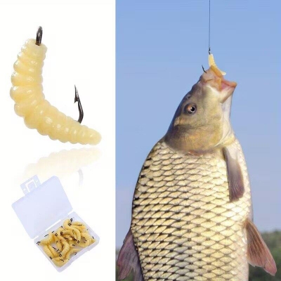 Picture of Premium 12 PCS Soft Maggot Fishing Bait Set – Realistic Artificial Wax Worm & Bread Worm Lures with Hooks for Bass, Carp, Crucian, Bream, Freshwater & Ice Fishing - The Asia Express