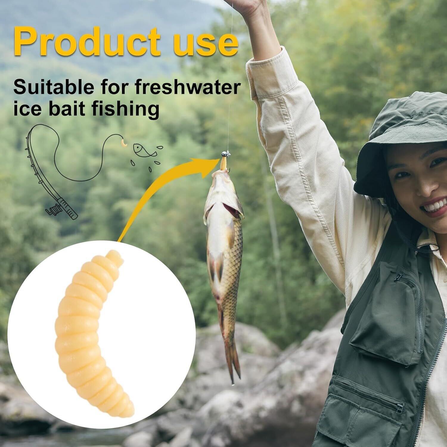 Picture of Premium 12 PCS Soft Maggot Fishing Bait Set – Realistic Artificial Wax Worm & Bread Worm Lures with Hooks for Bass, Carp, Crucian, Bream, Freshwater & Ice Fishing - The Asia Express