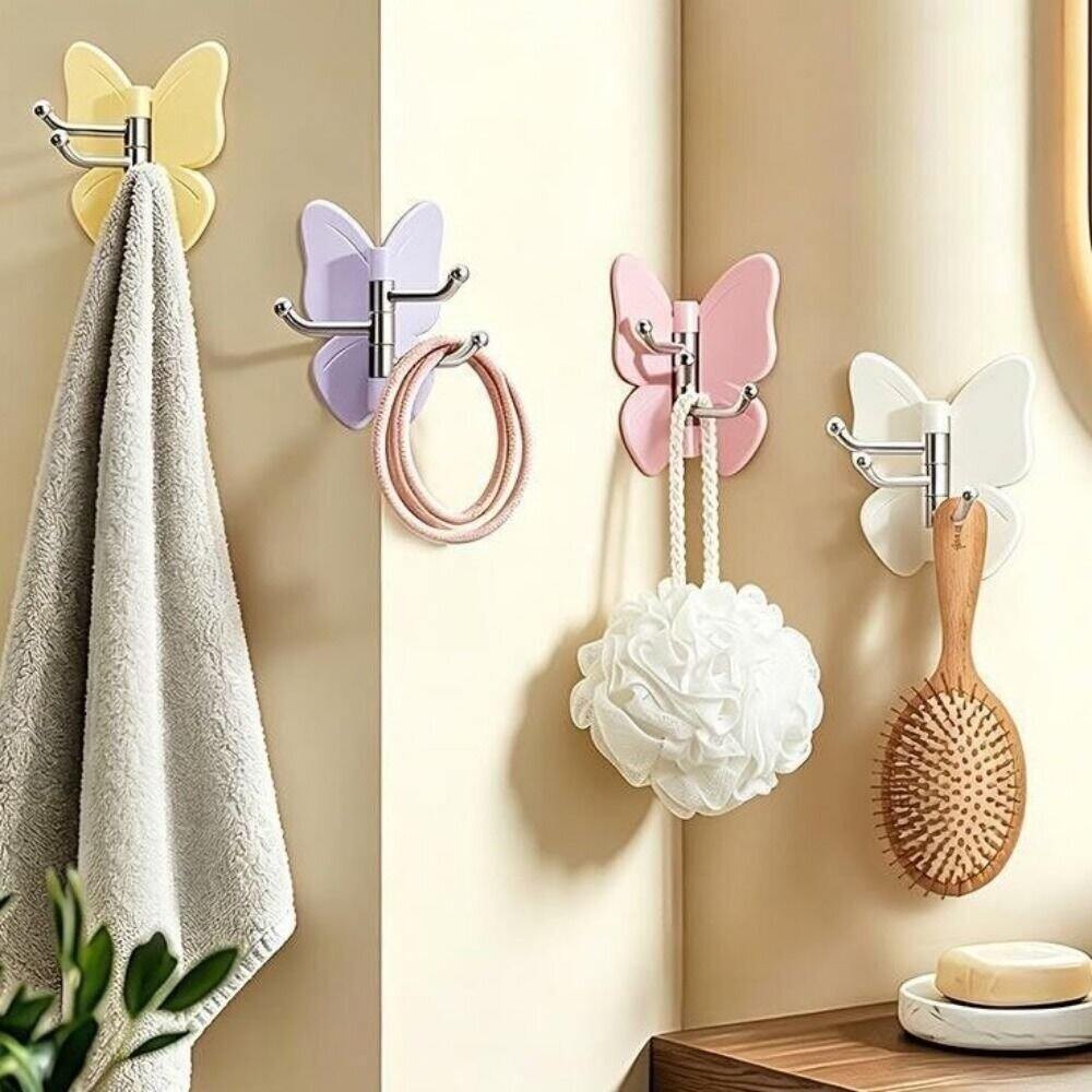 Picture of 3 Pcs Adjustable Rotatable Butterfly Wall Hooks – 270° Self-Adhesive No-Drill 3-Prong Multipurpose Hanger for Keys, Jewelry, Scarves, Bathroom, Closet, Entryway, Vanity, Kitchen & Bedroom - The Asia Express-Multicolor