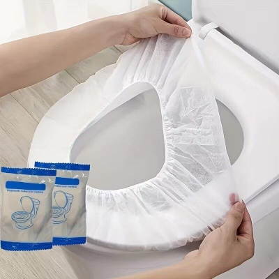 Picture of 10 Pcs Individually Wrapped Disposable Toilet Seat Covers – Waterproof Non-Woven Travel Toilet Seat Mats for Public Restrooms, Hotels, Airplane & Camping - The Asia Express-White