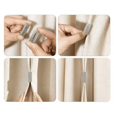 Picture of 10pcs (5 Pairs) Magnetic Blackout Curtain Clips – No-Drill & No-Piercing Curtain Holders with Strong Magnetic Closure, Detachable & Damage-Free Fasteners for Bedroom, Living Room, Office & Shower - The Asia Express-Silver