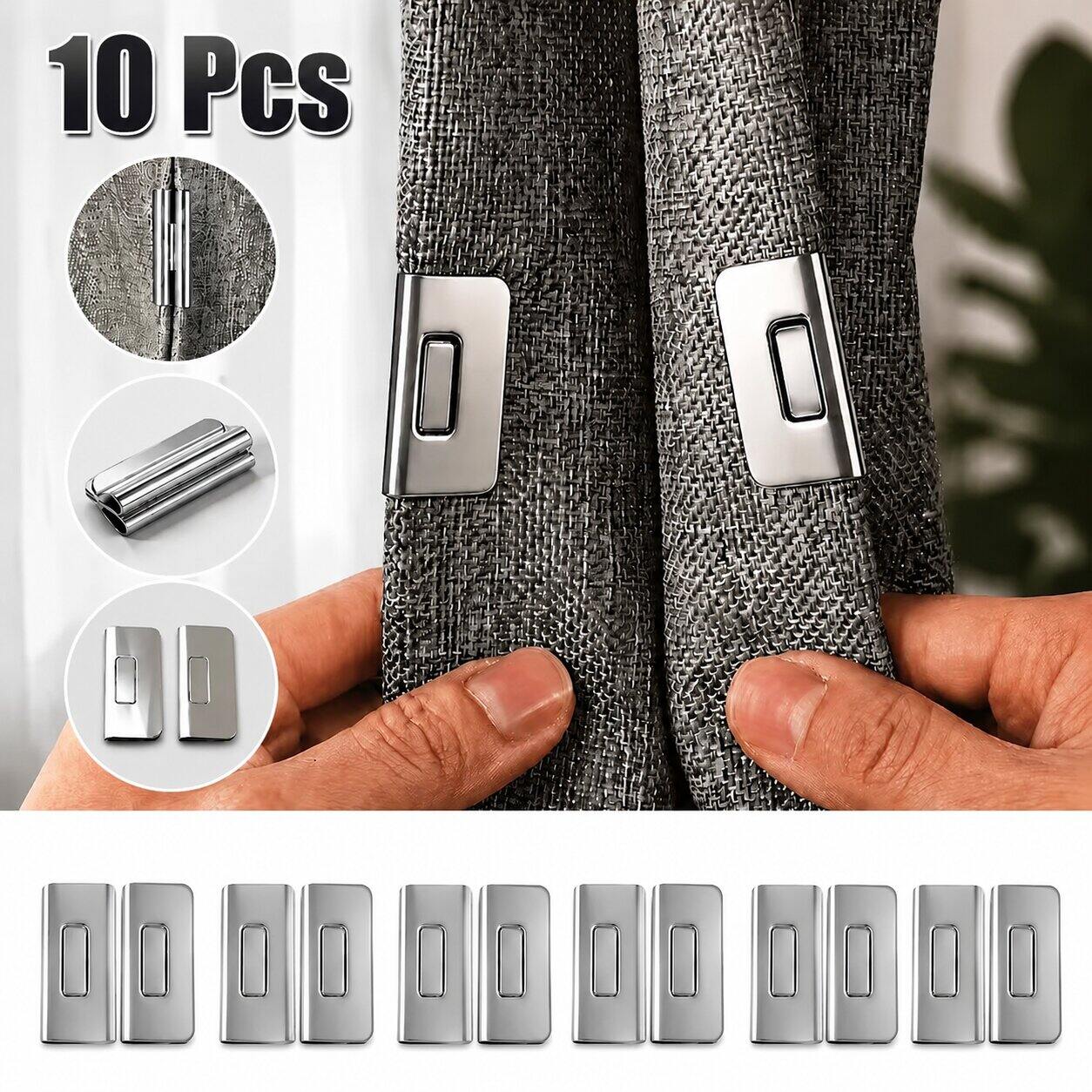 Picture of 10pcs (5 Pairs) Magnetic Blackout Curtain Clips – No-Drill & No-Piercing Curtain Holders with Strong Magnetic Closure, Detachable & Damage-Free Fasteners for Bedroom, Living Room, Office & Shower - The Asia Express-Silver