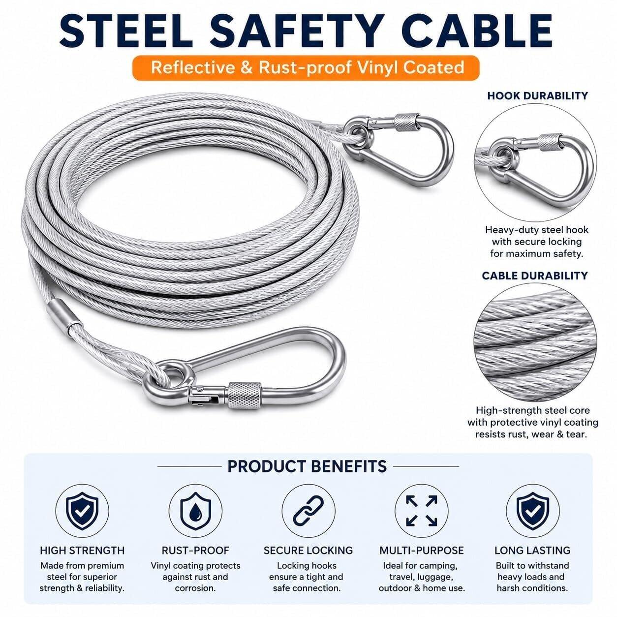 Picture of Heavy Duty Stainless Steel Clothesline Rope with Safety Hooks – Rust-Resistant Portable Clothes Drying Wire for Home, Balcony, Travel, Camping & Outdoor Use - The Asia Express-Silver