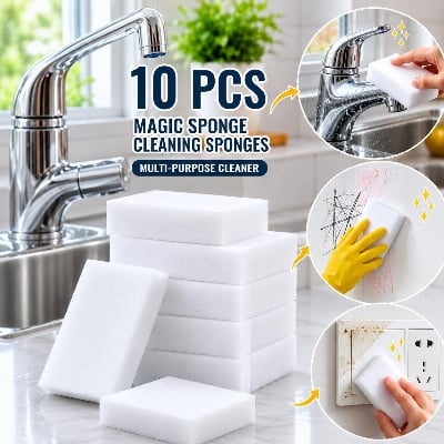 Picture of 10 Pcs Melamine Magic Sponge Eraser Cleaning Sponge – Multi-Purpose Heavy Duty Scrub Pads for Kitchen, Bathroom, Bathtub, Wall, Tile, Floor, Sink, Baseboard & Household Cleaning - The Asia Express-White