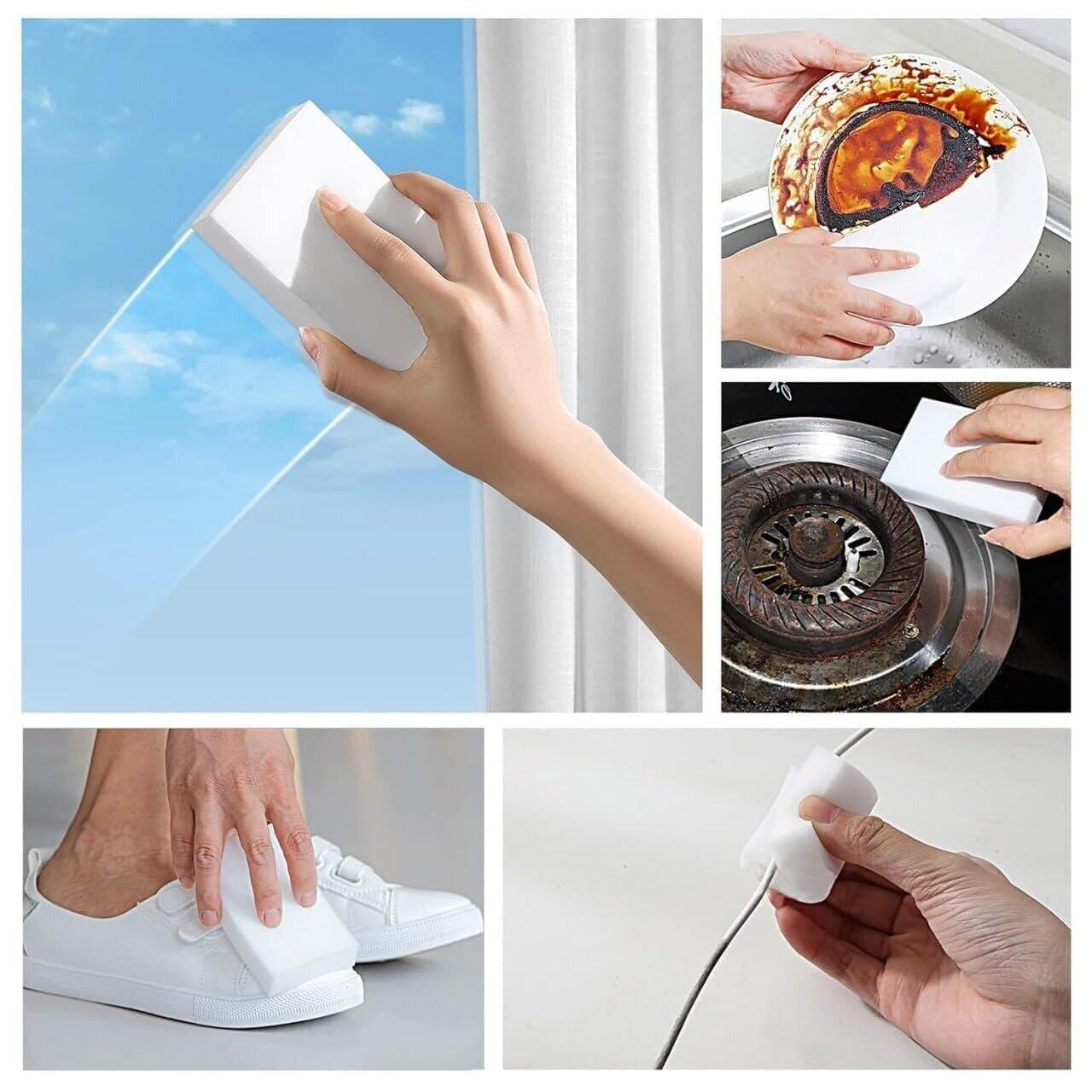 Picture of 10 Pcs Melamine Magic Sponge Eraser Cleaning Sponge – Multi-Purpose Heavy Duty Scrub Pads for Kitchen, Bathroom, Bathtub, Wall, Tile, Floor, Sink, Baseboard & Household Cleaning - The Asia Express-White