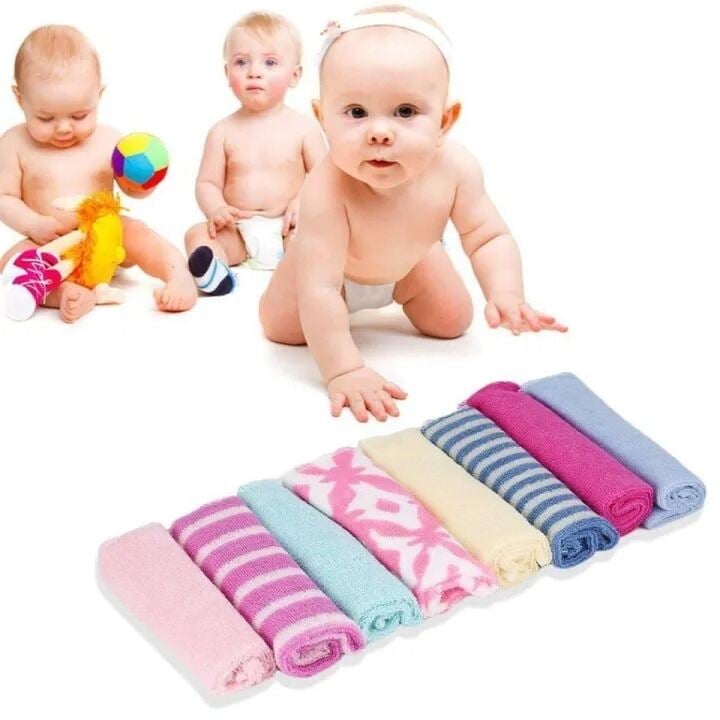 Picture of 8 Pcs Soft Cotton Baby Washcloth Set Baby Towel and Handkerchief for Newborn Bath Feeding Face Cleaning Saliva Wiping and Daily Baby Care Random Color - The Asia Express-Multicolor