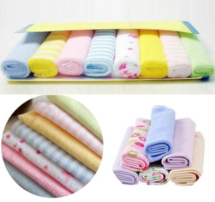 Picture of 8 Pcs Soft Cotton Baby Washcloth Set Baby Towel and Handkerchief for Newborn Bath Feeding Face Cleaning Saliva Wiping and Daily Baby Care Random Color - The Asia Express-Multicolor