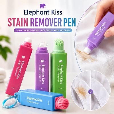 Picture of Elephant Kiss Stain Remover Pen (12ml) – 2-in-1 Double-Ended Portable Fabric Cleaner with Keychain for Clothes, Food, Oil, Grease & Makeup Stains - The Asia Express