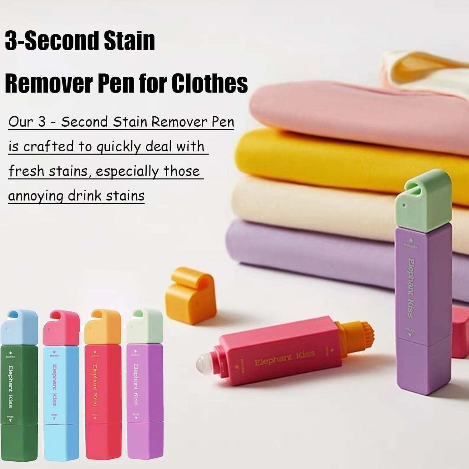 Picture of Elephant Kiss Stain Remover Pen (12ml) – 2-in-1 Double-Ended Portable Fabric Cleaner with Keychain for Clothes, Food, Oil, Grease & Makeup Stains - The Asia Express