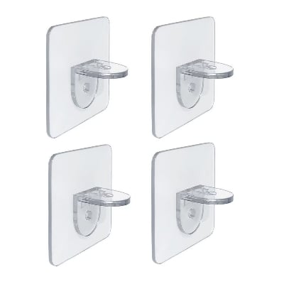 Picture of 4 Pcs Adhesive Shelf Brackets Punch Free Wall Mounted Shelf Support Hooks Adjustable Holder Clips for Kitchen Cabinet, Closet, Bookshelf & Layered Storage Shelves - The Asia Express