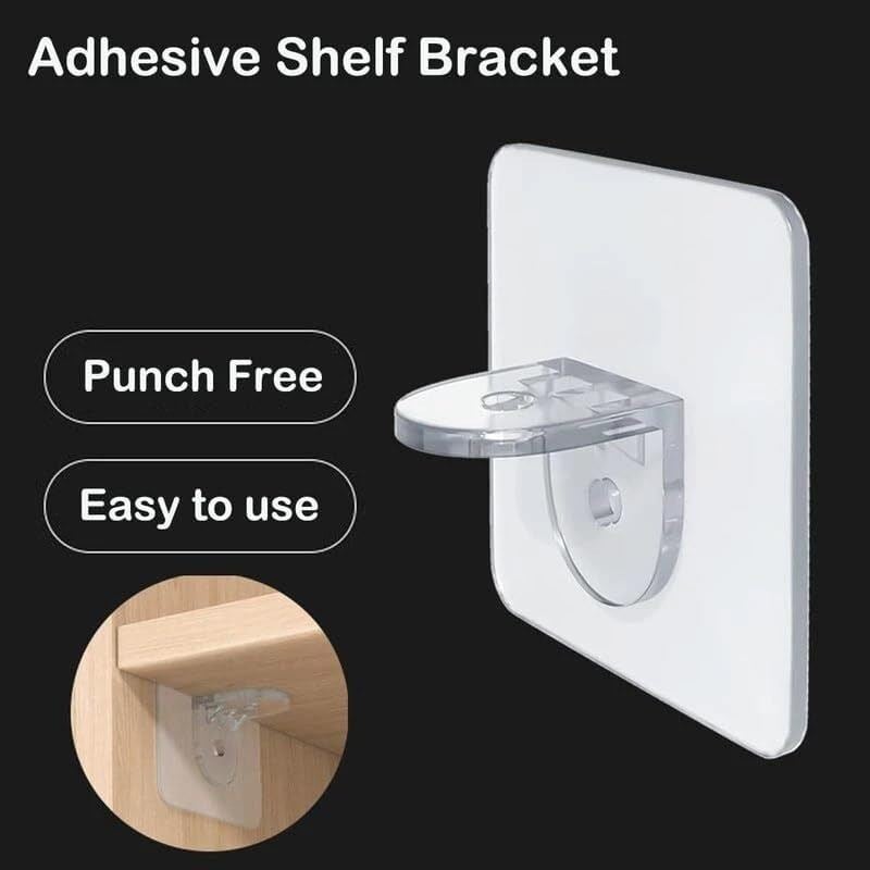 Picture of 4 Pcs Adhesive Shelf Brackets Punch Free Wall Mounted Shelf Support Hooks Adjustable Holder Clips for Kitchen Cabinet, Closet, Bookshelf & Layered Storage Shelves - The Asia Express