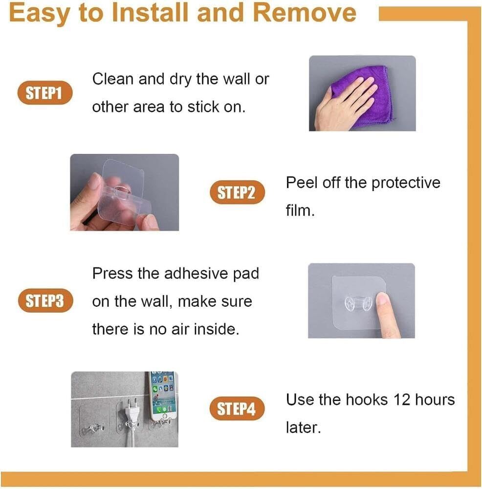 Picture of 5 PCS Transparent Strong Adhesive Wall Hooks Multi-Purpose Self-Stick Hangers for Keys, Power Plug, Kitchen, Bathroom, Door & Home Storage Organizer - The Asia Express