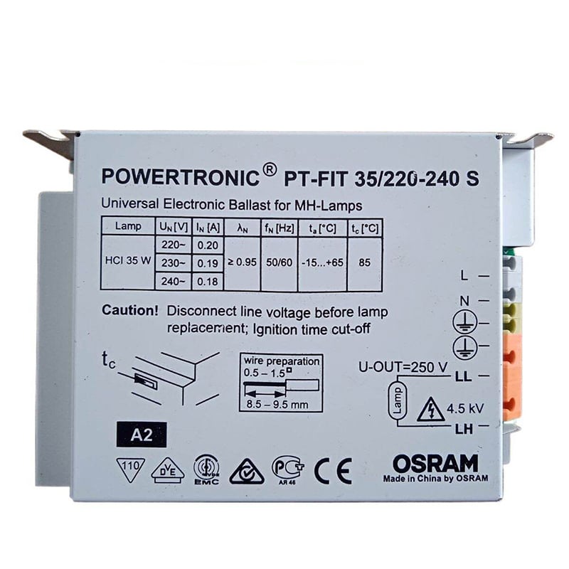Picture of OSRAM 1X35W POWERTRONIC PT-FIT 35/220-240 S Universal Electronic Ballast for MH-Lamp