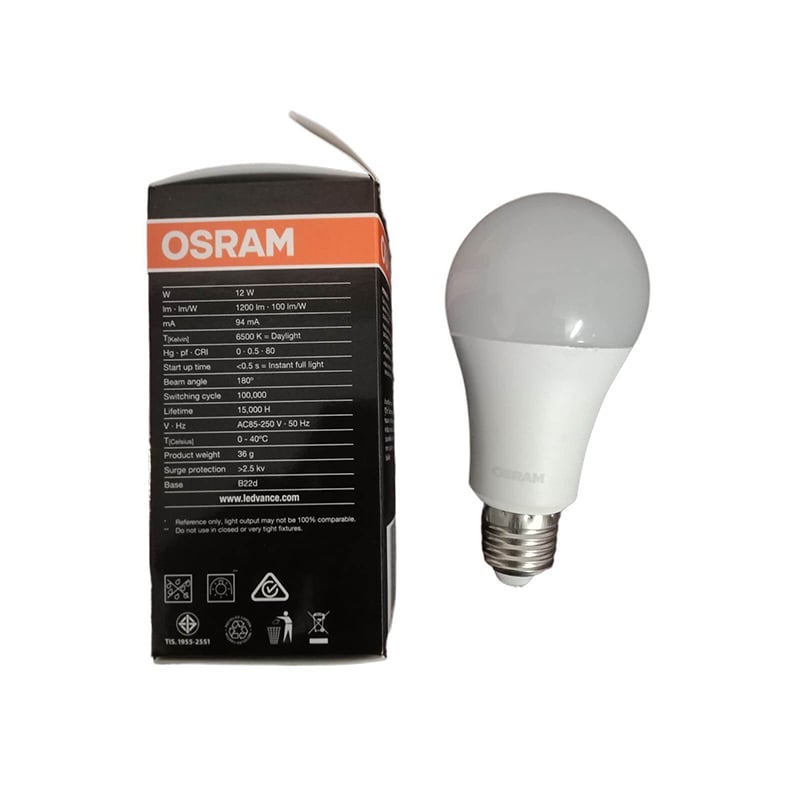 Picture of OSRAM 12W LED STAR CLASSIC A BULB,DAYLIGHT/6500k,Made In China-White
