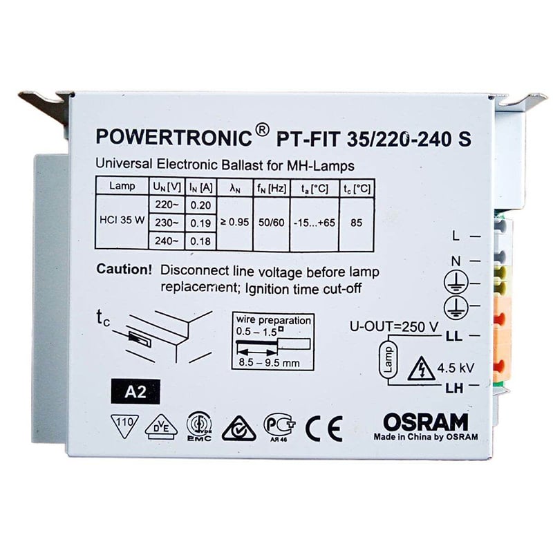 Picture of OSRAM 1X35W POWERTRONIC PT-FIT 35/220-240 S Universal Electronic Ballast for MH-Lamp