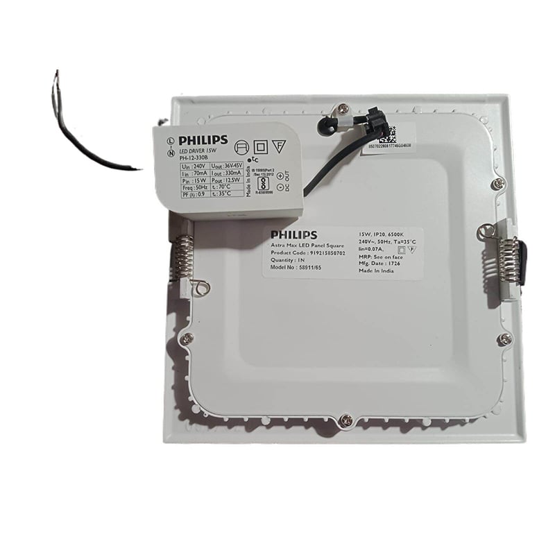 Picture of Philips 15W LED Panel Light Square Conceal Type 220V AC Daylight 1500lm, Made in India-White