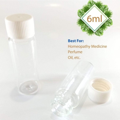 Picture of Homeopathy Medicine Small Tiny Empty Clear Glass Bottle With Cap - 6 ml (10pcs)