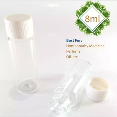 Picture of Homeopathy Medicine Small Tiny Empty Clear Glass Bottle With Cap - 8 ml (10pcs)