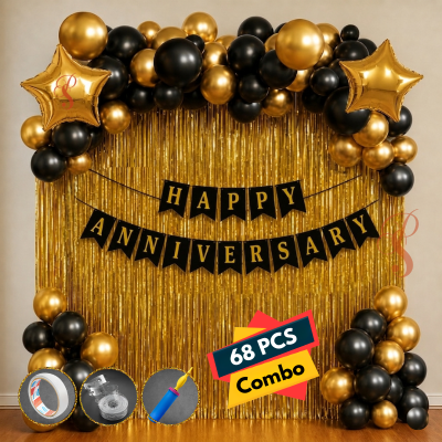 Premium Happy Anniversary Decoration Combo Set with Metallic Balloons and Foil Curtain