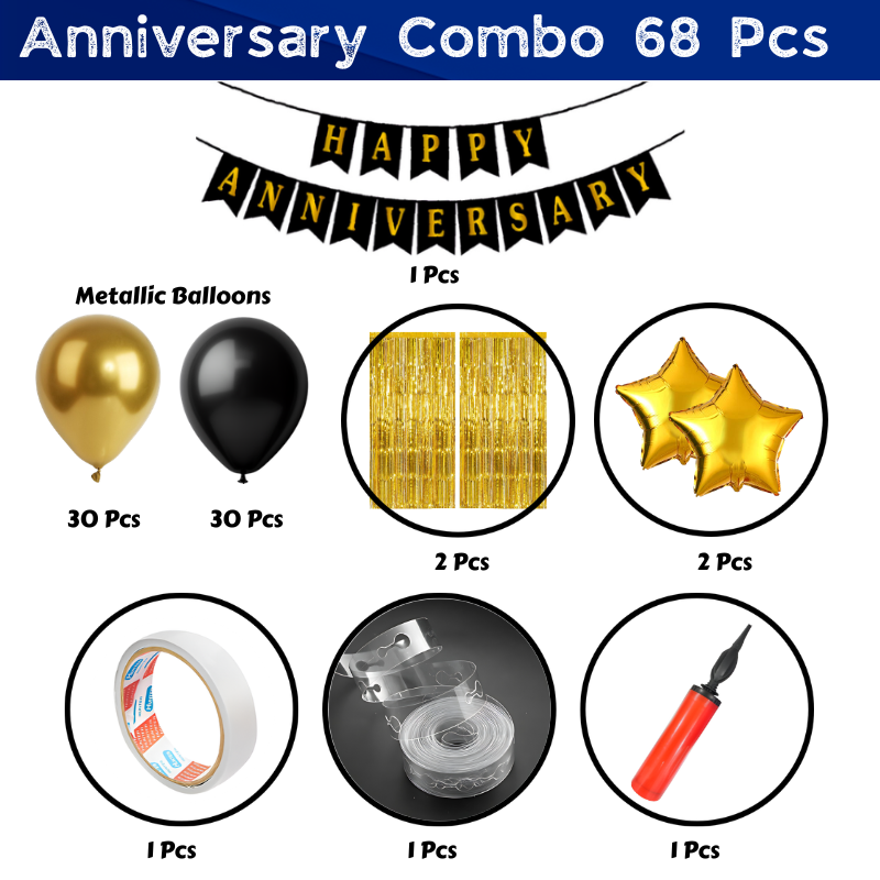 Premium Happy Anniversary Decoration Combo Set with Metallic Balloons and Foil Curtain