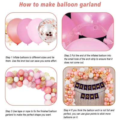 86 Pcs Rose Gold Pink and White Welcome Home Balloon Garland Arch Kit with Foil Curtain and Banner