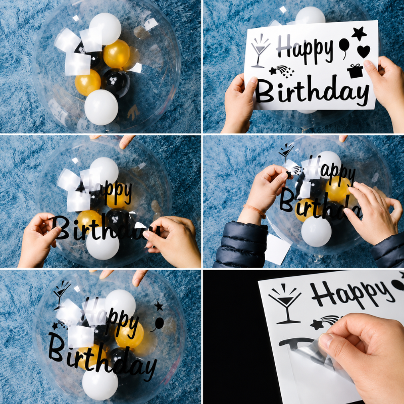 Happy Birthday Bobo Balloon Sticker DIY Transparent Decoration Vinyl Sticker 1 Pcs