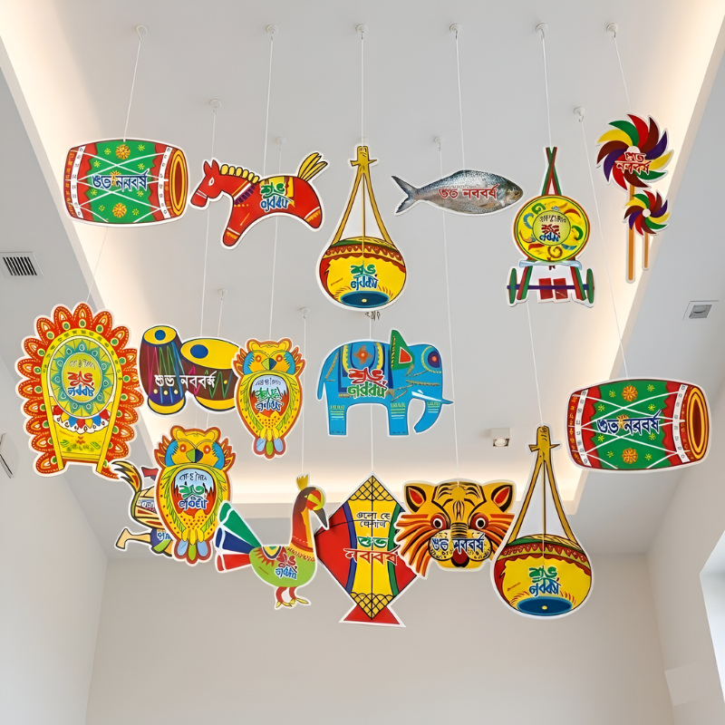 Pohela Boishakh Festoon Decoration Set Shuvo Noboborsho Wall and Ceiling Hanging Decor for Bengali New Year 25 Pcs