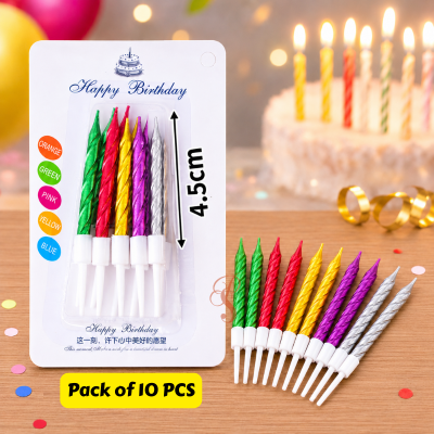 Metallic Spiral Cake Candles for Birthday Anniversary and Party Celebrations 10 Pcs