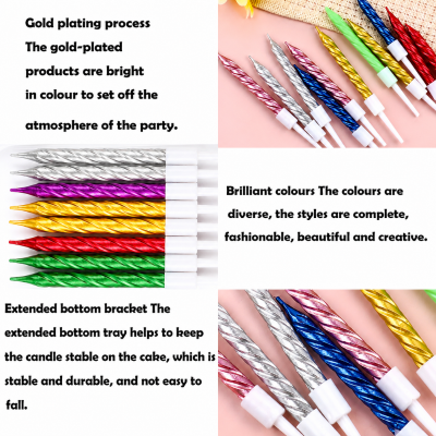 Metallic Spiral Cake Candles for Birthday Anniversary and Party Celebrations 10 Pcs