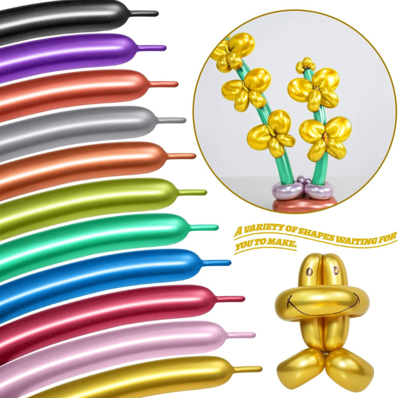 Metallic Long Twisting Balloons Colorful Magic Balloons for Decoration and Balloon Art 20 Pcs