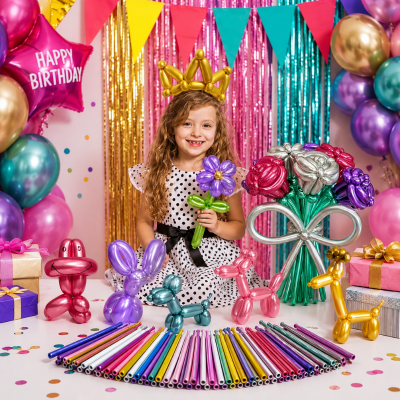 Metallic Long Twisting Balloons Colorful Magic Balloons for Decoration and Balloon Art 20 Pcs