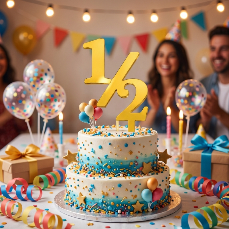 Half Birthday Cake Topper for 6 Months Birthday and Half Way to One Celebration 1 Pc