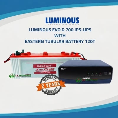 Picture of Luminous EVO D 700 IPS UPS 700VA with Eastern Tubular Industrial Battery 120T 12V Combo | Modified Square Wave | For 3 Fan 6 Lights