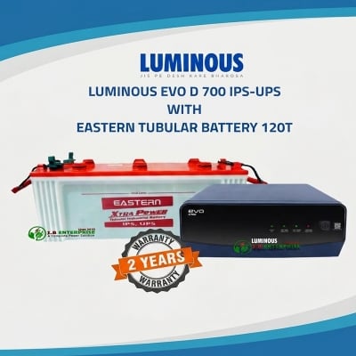 Picture of Luminous EVO D 700 IPS UPS 700VA with Eastern Tubular Industrial Battery 120T 12V Combo | Modified Square Wave | For 3 Fan 6 Lights