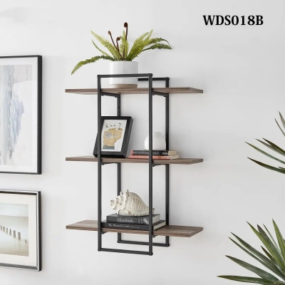 Picture of 3-Tier Antigua Crossed Double Rectangle Wall Shelf-Black